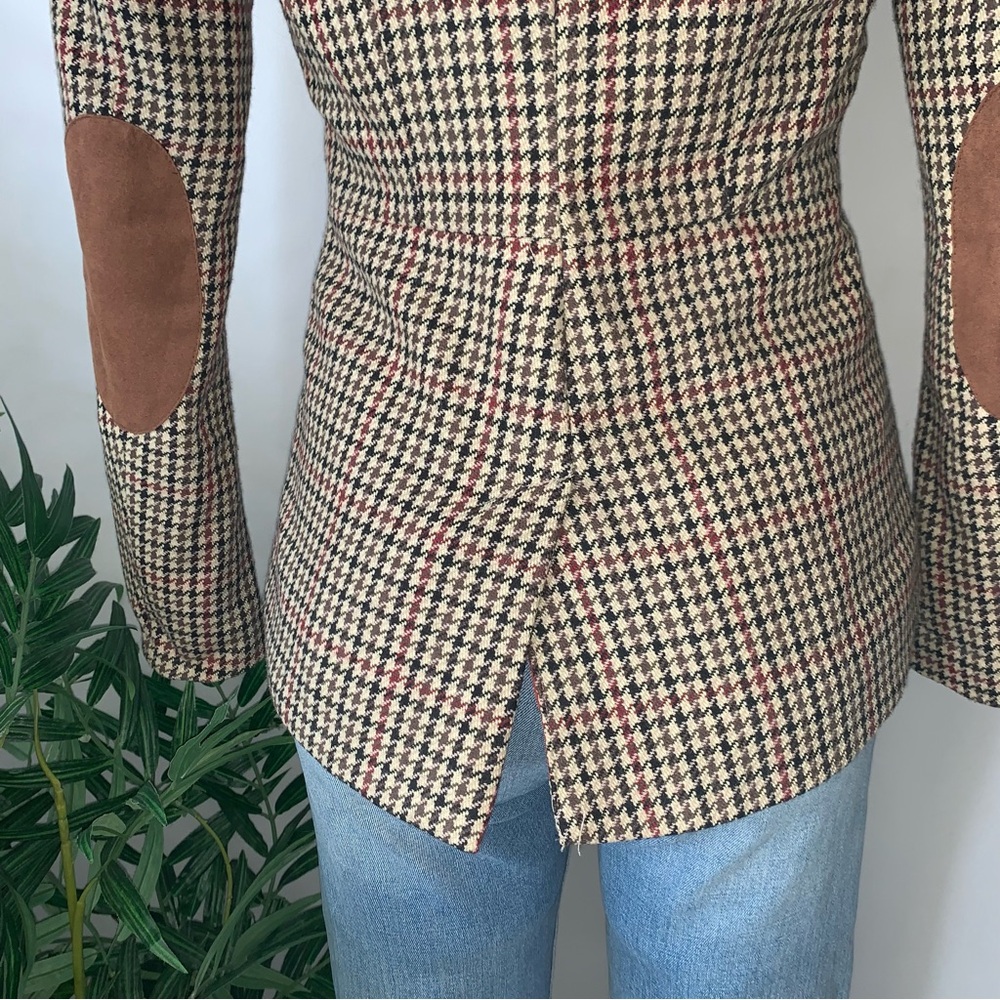 Equestrian Houndstooth Elbow Patch Wool Blazer - image 5